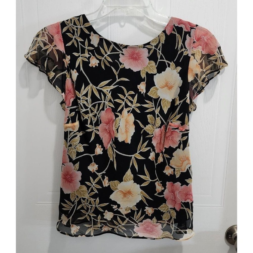 Coldwater Creek Women's S/S Blouse Top Scoop Cowl Back 100% Silk Floral Size 10P